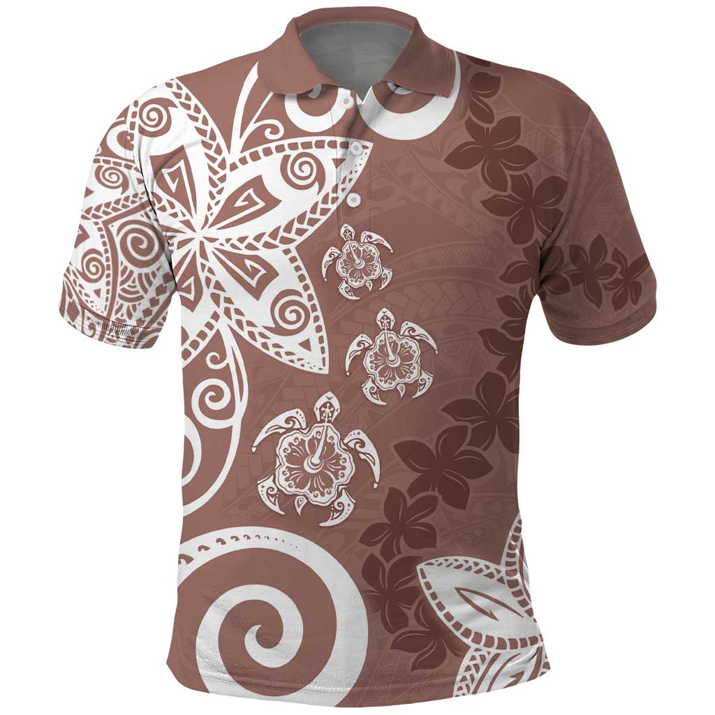 Polynesia Polo Shirt Brown Tribal Turtle Floral Pattern LT05 Brown - Polynesian Pride