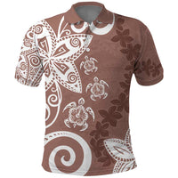 Polynesia Polo Shirt Brown Tribal Turtle Floral Pattern LT05 Brown - Polynesian Pride