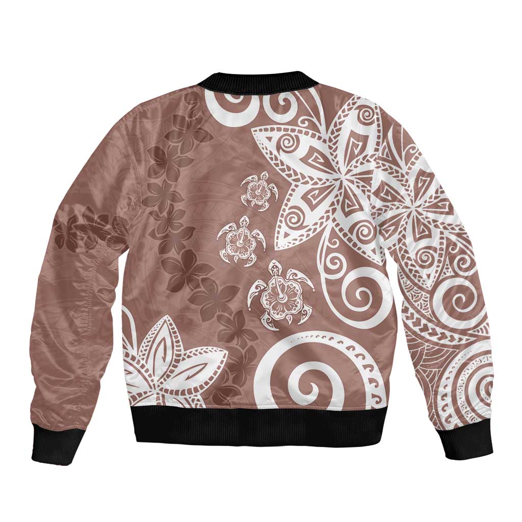 Polynesia Sleeve Zip Bomber Jacket Brown Tribal Turtle Floral Pattern LT05 - Polynesian Pride