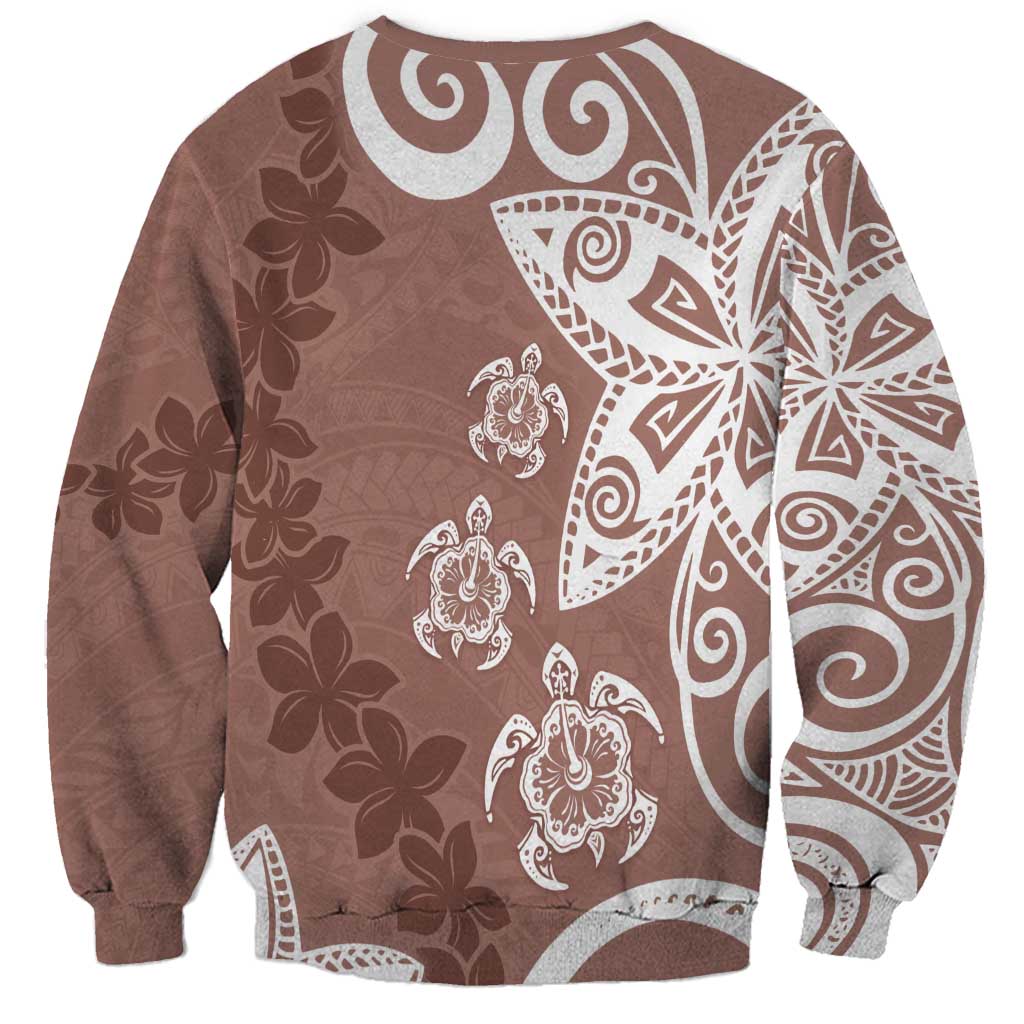 Polynesia Sweatshirt Brown Tribal Turtle Floral Pattern