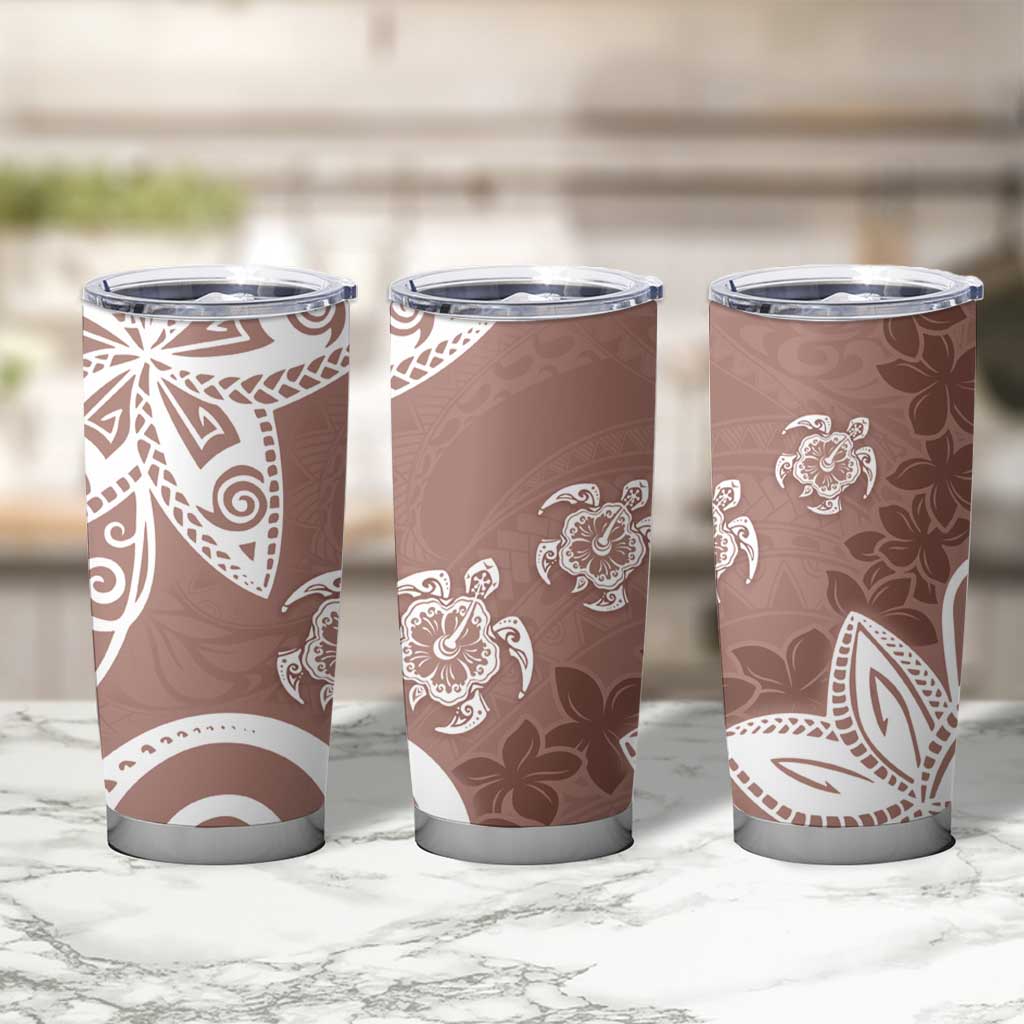 Polynesia Tumbler Cup Brown Tribal Turtle Floral Pattern