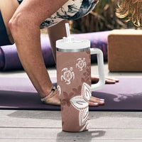 Polynesia Tumbler With Handle Brown Tribal Turtle Floral Pattern