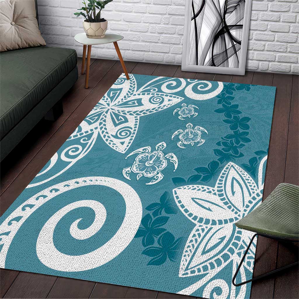 Polynesia Area Rug Hippie Blue Tribal Turtle Floral Pattern LT05 Blue - Polynesian Pride