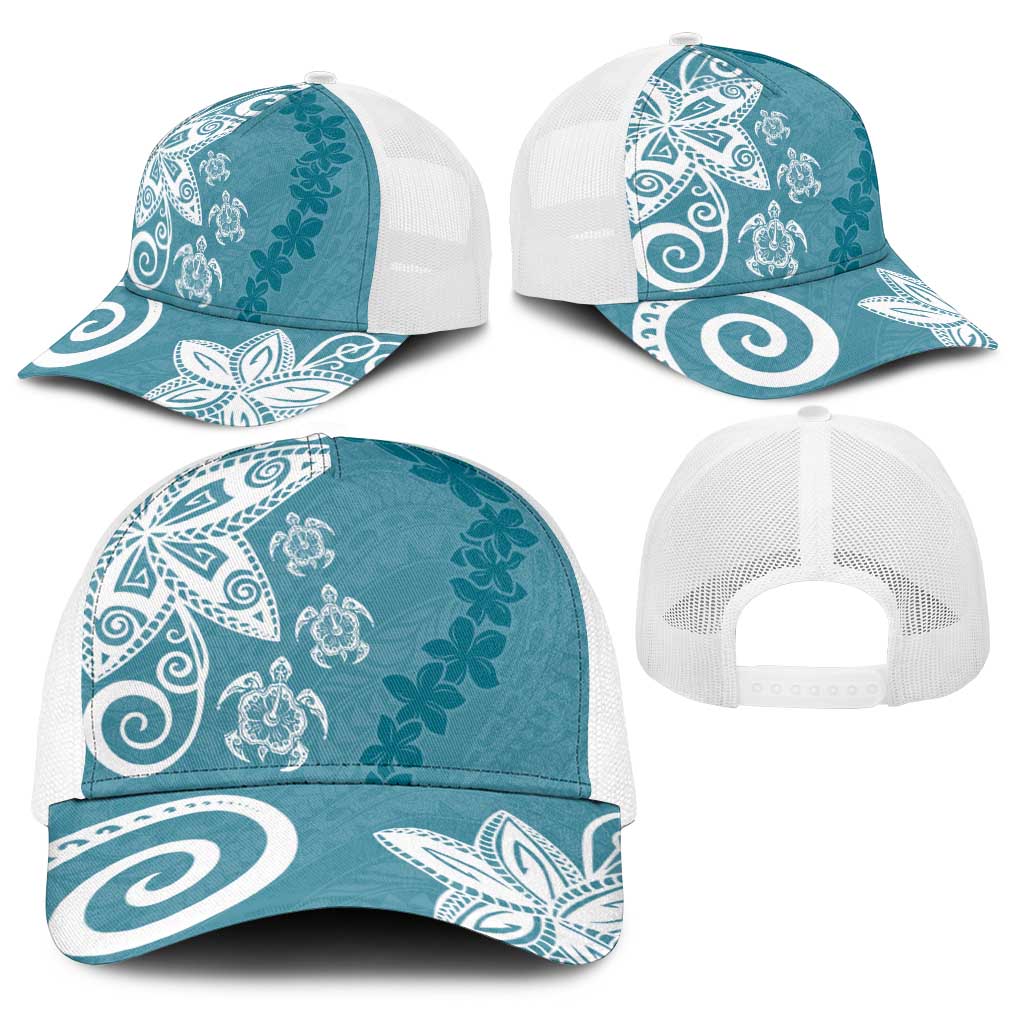Polynesia Baseball Net Cap Hippie Blue Tribal Turtle Floral Pattern - Polynesian Pride