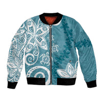 Polynesia Bomber Jacket Hippie Blue Tribal Turtle Floral Pattern LT05 Unisex Blue - Polynesian Pride