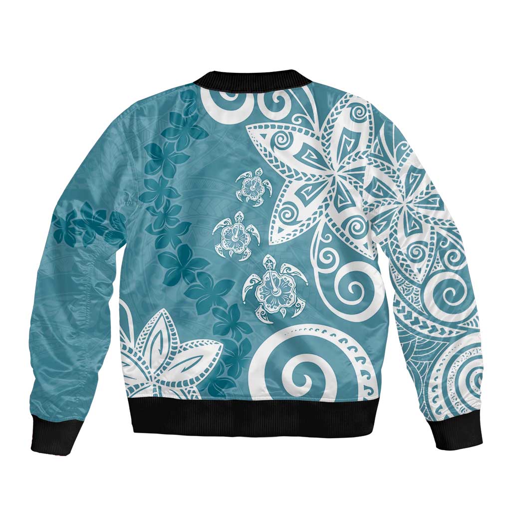 Polynesia Bomber Jacket Hippie Blue Tribal Turtle Floral Pattern LT05 - Polynesian Pride