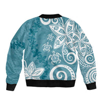 Polynesia Bomber Jacket Hippie Blue Tribal Turtle Floral Pattern LT05 - Polynesian Pride