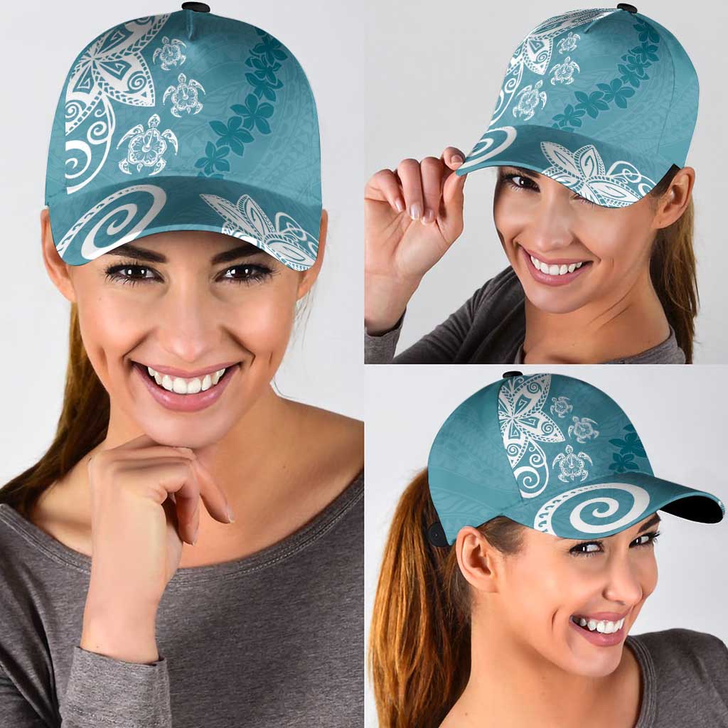 Polynesia Classic Cap Hippie Blue Tribal Turtle Floral Pattern - Polynesian Pride
