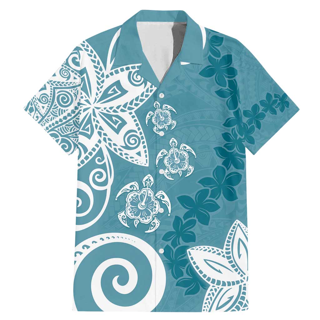 Polynesia Family Matching Mermaid Dress and Hawaiian Shirt Hippie Blue Tribal Turtle Floral Pattern LT05 Dad's Shirt - Short Sleeve Blue - Polynesian Pride