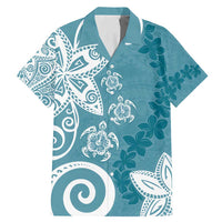 Polynesia Family Matching Mermaid Dress and Hawaiian Shirt Hippie Blue Tribal Turtle Floral Pattern LT05 Dad's Shirt - Short Sleeve Blue - Polynesian Pride