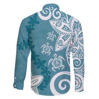 Polynesia Family Matching Off The Shoulder Long Sleeve Dress and Hawaiian Shirt Hippie Blue Tribal Turtle Floral Pattern LT05 - Polynesian Pride