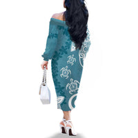 Polynesia Family Matching Off The Shoulder Long Sleeve Dress and Hawaiian Shirt Hippie Blue Tribal Turtle Floral Pattern LT05 - Polynesian Pride