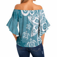 Polynesia Off Shoulder Wrap Waist Top Hippie Blue Tribal Turtle Floral Pattern LT05 - Polynesian Pride