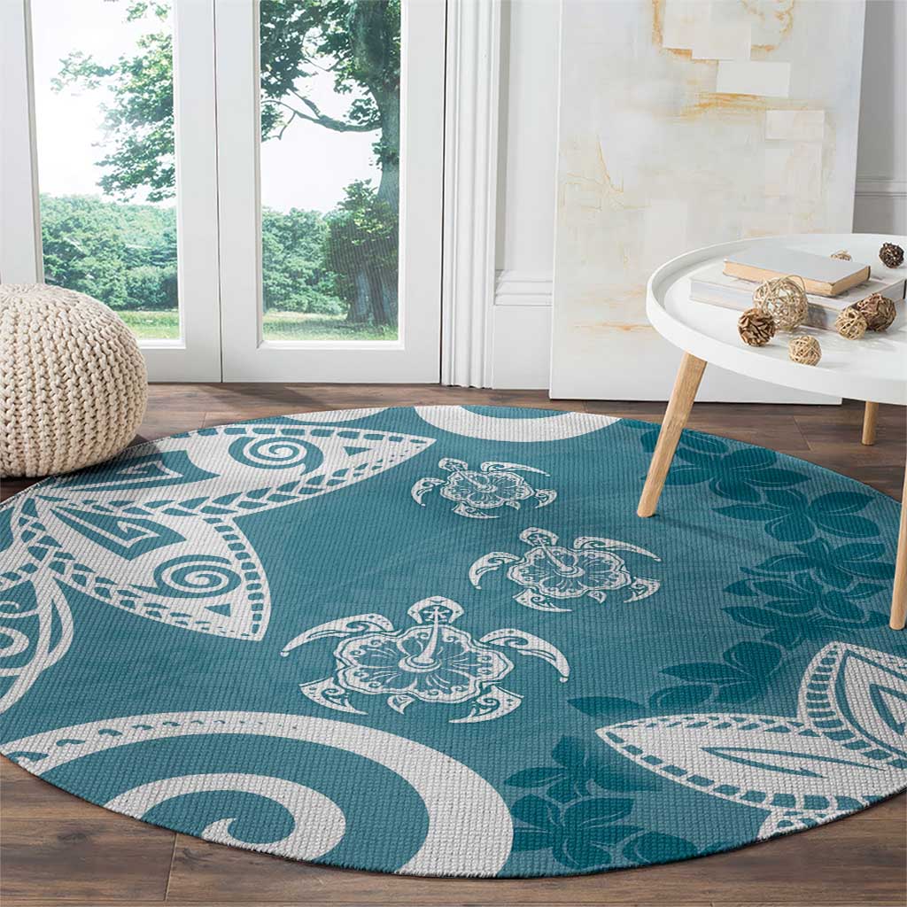 Polynesia Round Carpet Hippie Blue Tribal Turtle Floral Pattern LT05 - Polynesian Pride