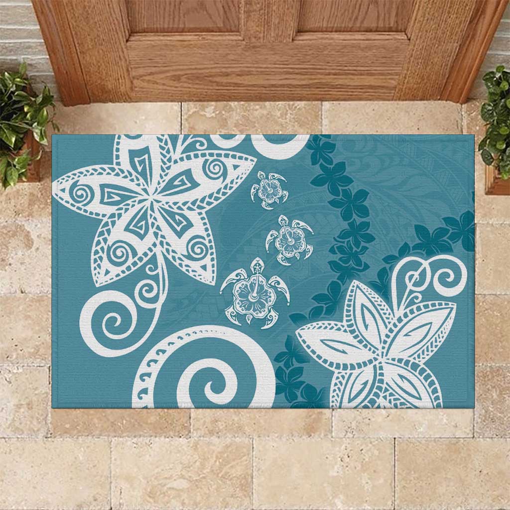 Polynesia Rubber Doormat Hippie Blue Tribal Turtle Floral Pattern