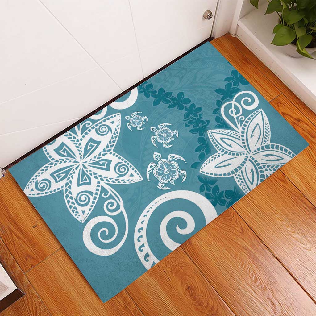Polynesia Rubber Doormat Hippie Blue Tribal Turtle Floral Pattern