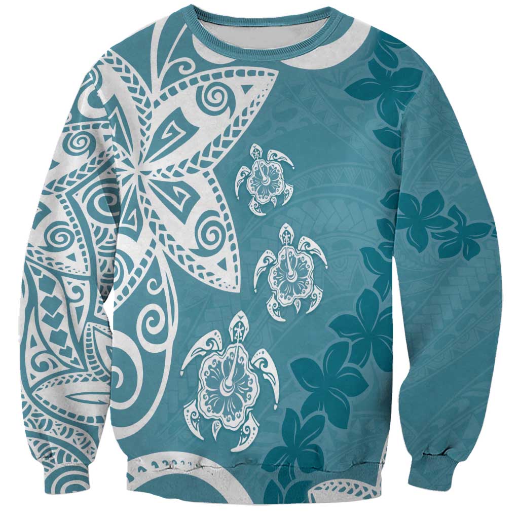 Polynesia Sweatshirt Hippie Blue Tribal Turtle Floral Pattern LT05 Unisex Blue - Polynesian Pride