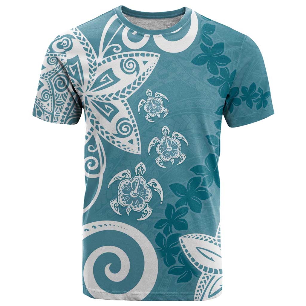 Polynesia T Shirt Hippie Blue Tribal Turtle Floral Pattern LT05 Blue - Polynesian Pride