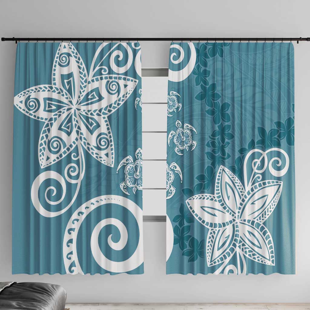 Polynesia Window Curtain Hippie Blue Tribal Turtle Floral Pattern LT05 With Hooks Blue - Polynesian Pride