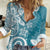 Polynesia Women Casual Shirt Hippie Blue Tribal Turtle Floral Pattern