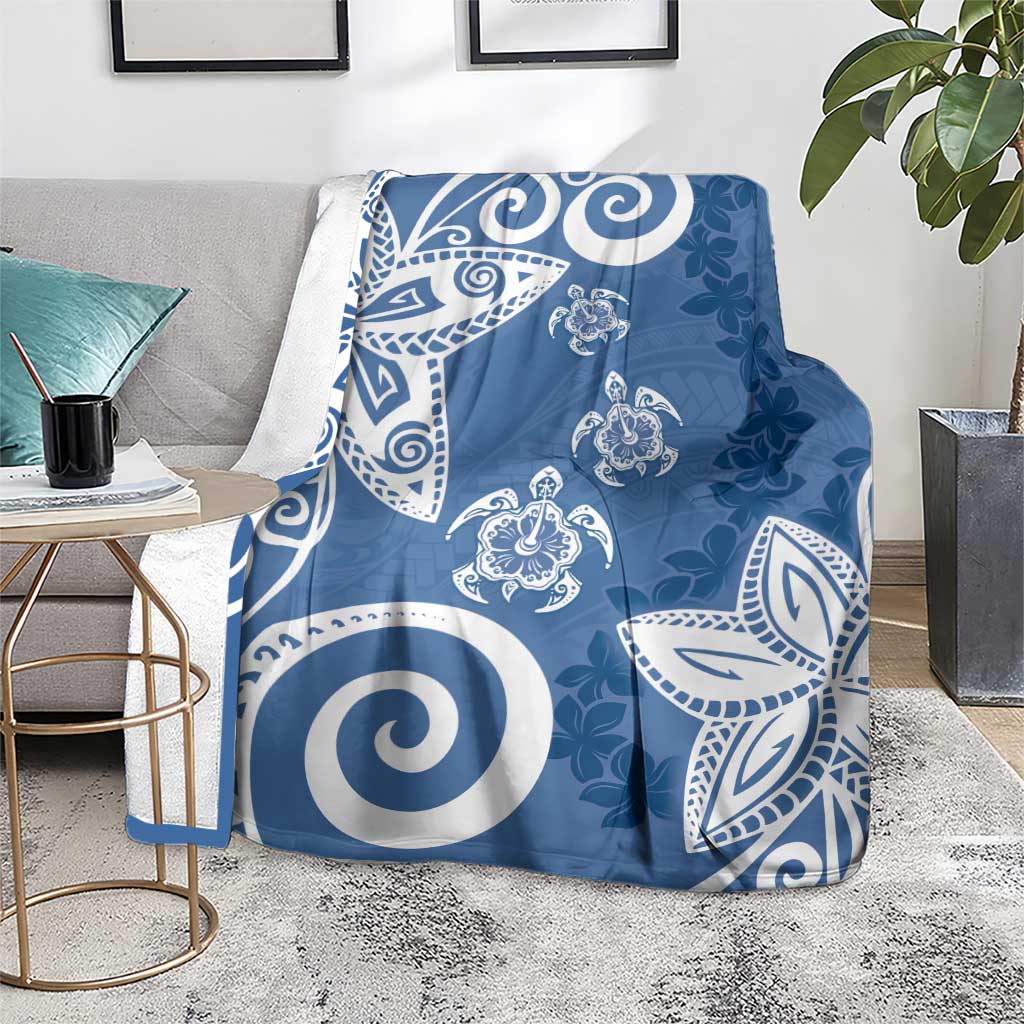 Polynesia Blanket Blue Tribal Turtle Floral Pattern