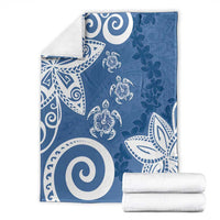 Polynesia Blanket Blue Tribal Turtle Floral Pattern