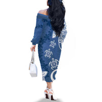 Polynesia Family Matching Off The Shoulder Long Sleeve Dress and Hawaiian Shirt Blue Tribal Turtle Floral Pattern LT05 - Polynesian Pride