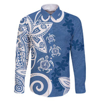 Polynesia Family Matching Puletasi and Hawaiian Shirt Blue Tribal Turtle Floral Pattern