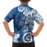 Polynesia Family Matching Short Sleeve Bodycon Dress and Hawaiian Shirt Blue Tribal Turtle Floral Pattern LT05 - Polynesian Pride