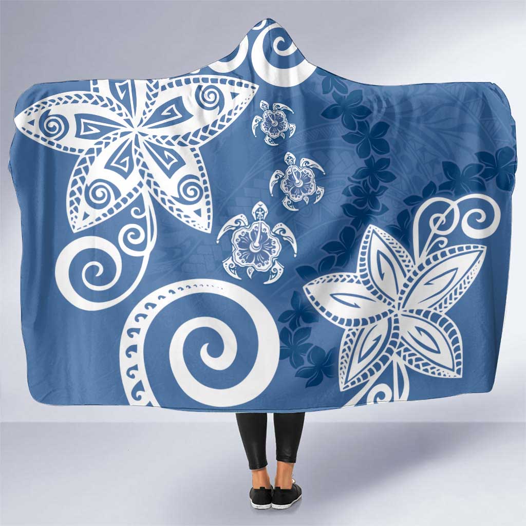 Polynesia Hooded Blanket Blue Tribal Turtle Floral Pattern LT05 One Size Blue - Polynesian Pride