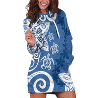 Polynesia Hoodie Dress Blue Tribal Turtle Floral Pattern LT05 Blue - Polynesian Pride