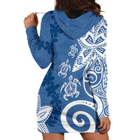 Polynesia Hoodie Dress Blue Tribal Turtle Floral Pattern LT05 - Polynesian Pride