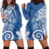 Polynesia Hoodie Dress Blue Tribal Turtle Floral Pattern LT05 - Polynesian Pride