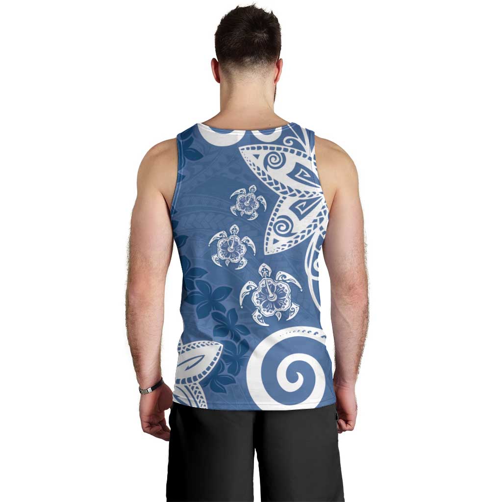 Polynesia Men Tank Top Blue Tribal Turtle Floral Pattern LT05 - Polynesian Pride
