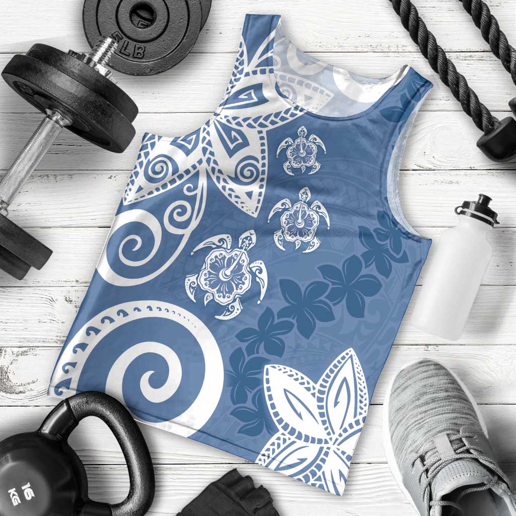 Polynesia Men Tank Top Blue Tribal Turtle Floral Pattern LT05 - Polynesian Pride