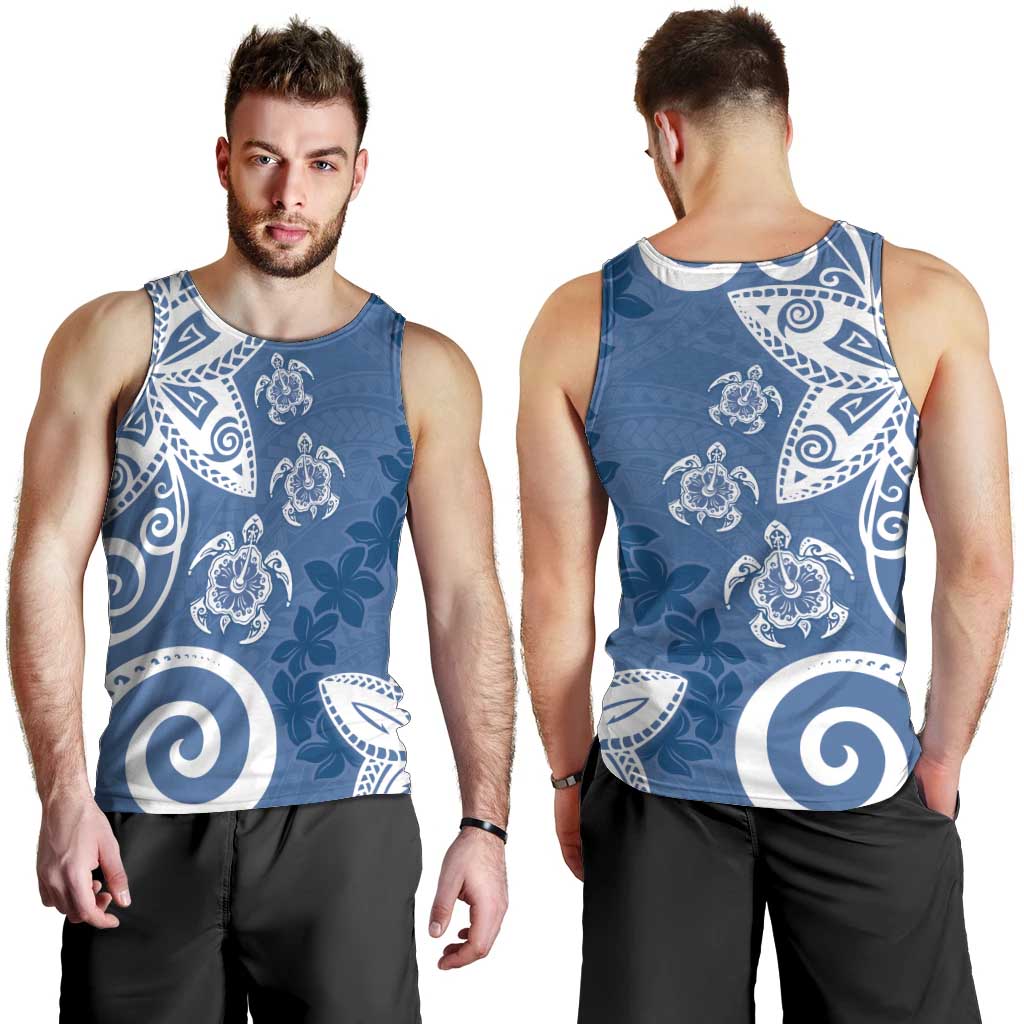 Polynesia Men Tank Top Blue Tribal Turtle Floral Pattern LT05 - Polynesian Pride