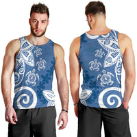 Polynesia Men Tank Top Blue Tribal Turtle Floral Pattern LT05 - Polynesian Pride