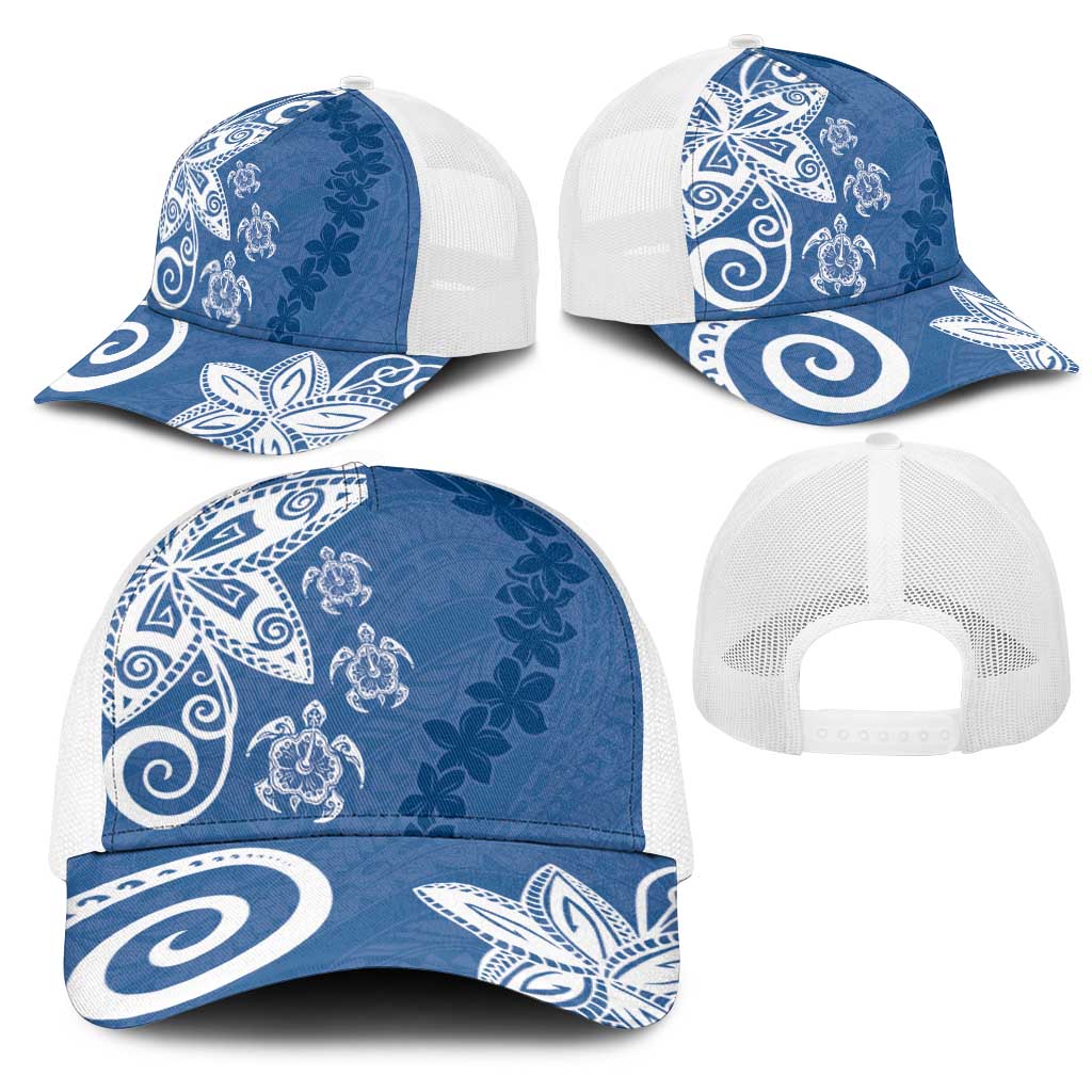 Polynesia Mesh Trucker Cap Blue Tribal Turtle Floral Pattern - Polynesian Pride