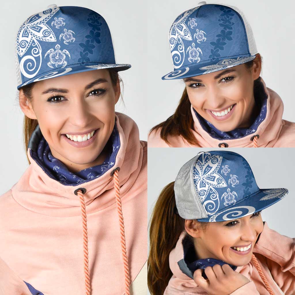 Polynesia Mesh Trucker Cap Blue Tribal Turtle Floral Pattern - Polynesian Pride
