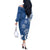 Polynesia Off The Shoulder Long Sleeve Dress Blue Tribal Turtle Floral Pattern