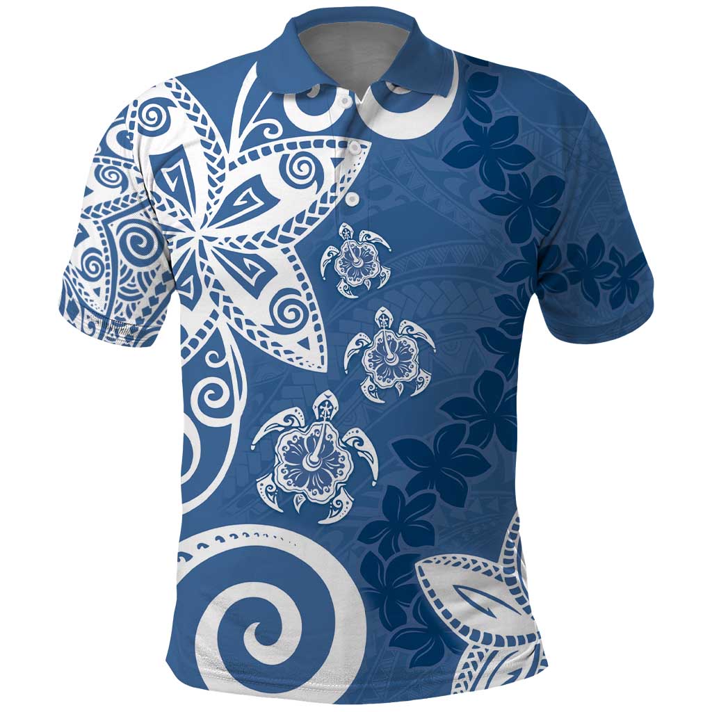 Polynesia Polo Shirt Blue Tribal Turtle Floral Pattern LT05 Blue - Polynesian Pride