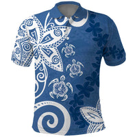 Polynesia Polo Shirt Blue Tribal Turtle Floral Pattern LT05 Blue - Polynesian Pride