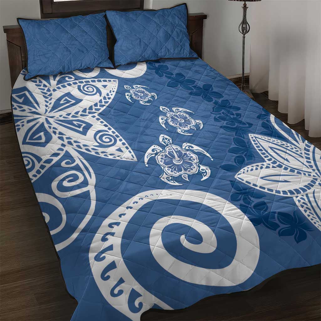 Polynesia Quilt Bed Set Blue Tribal Turtle Floral Pattern LT05 Blue - Polynesian Pride