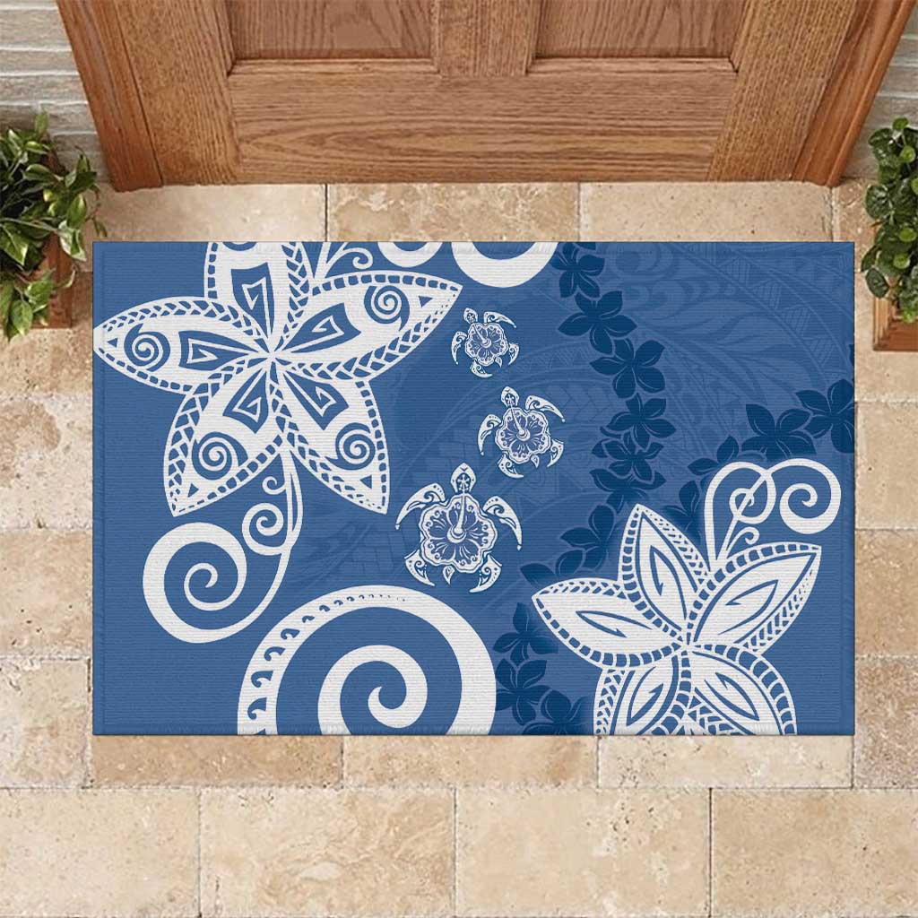 Polynesia Rubber Doormat Blue Tribal Turtle Floral Pattern LT05 Blue - Polynesian Pride