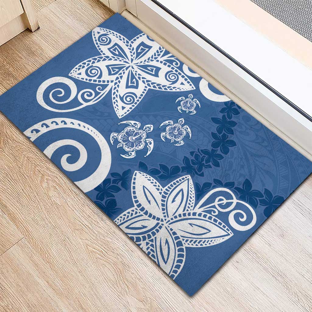 Polynesia Rubber Doormat Blue Tribal Turtle Floral Pattern