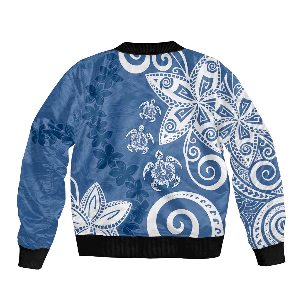 Polynesia Sleeve Zip Bomber Jacket Blue Tribal Turtle Floral Pattern LT05 - Polynesian Pride