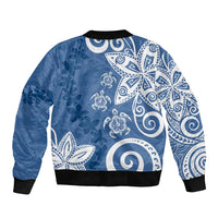 Polynesia Sleeve Zip Bomber Jacket Blue Tribal Turtle Floral Pattern LT05 - Polynesian Pride