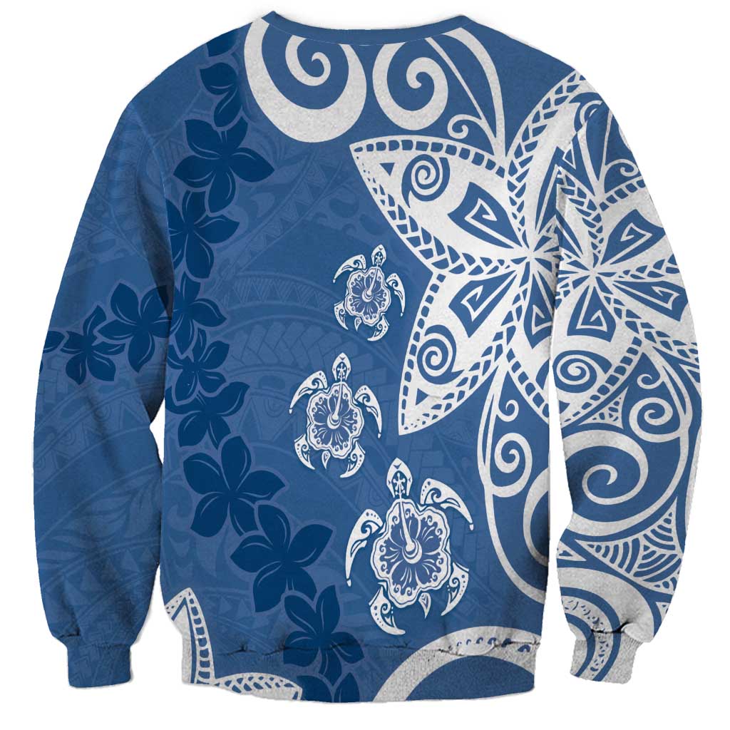 Polynesia Sweatshirt Blue Tribal Turtle Floral Pattern