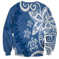 Polynesia Sweatshirt Blue Tribal Turtle Floral Pattern