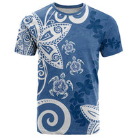 Polynesia T Shirt Blue Tribal Turtle Floral Pattern LT05 Blue - Polynesian Pride